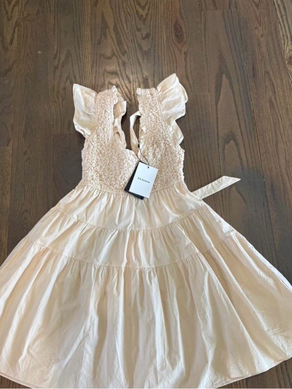 En Saison Cream/ Light Pink tone Ruffle Smocked Tiered Sundress